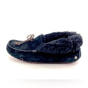UGG Alena Indoor Outdoor Moccasin Slippers Womens Size 7 Black Suede Sheepskin
